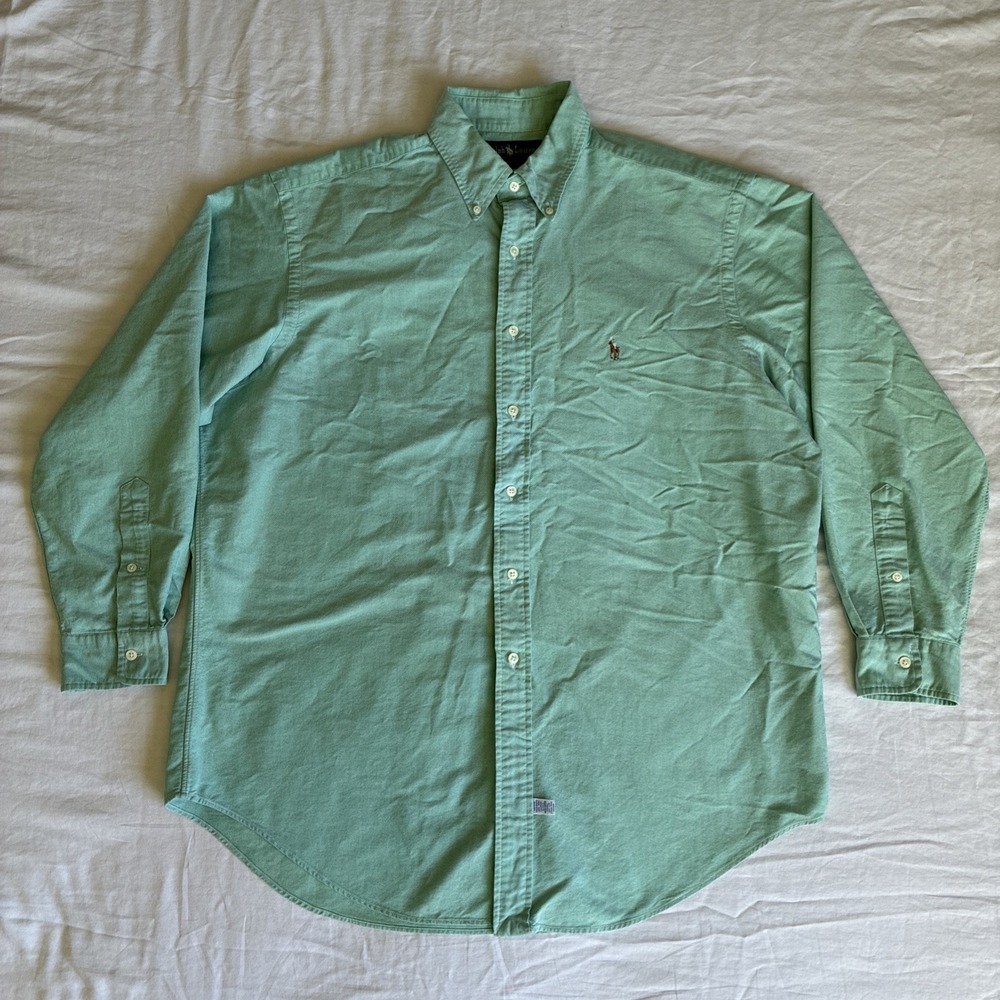 Ralph Lauren Yarmouth Shirt Mens Large Green Oxford Long Sleeve Button-Down Pony